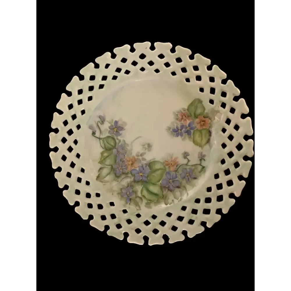 Vintage reticulated 4 milkglass fruit plates  decorative purposes w/ Signature